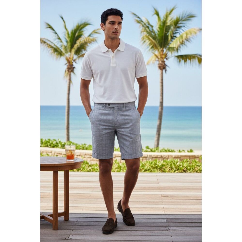 Ted Baker London Gray Glen Plaid Check Chino Shorts 100% Cotton Mens 34